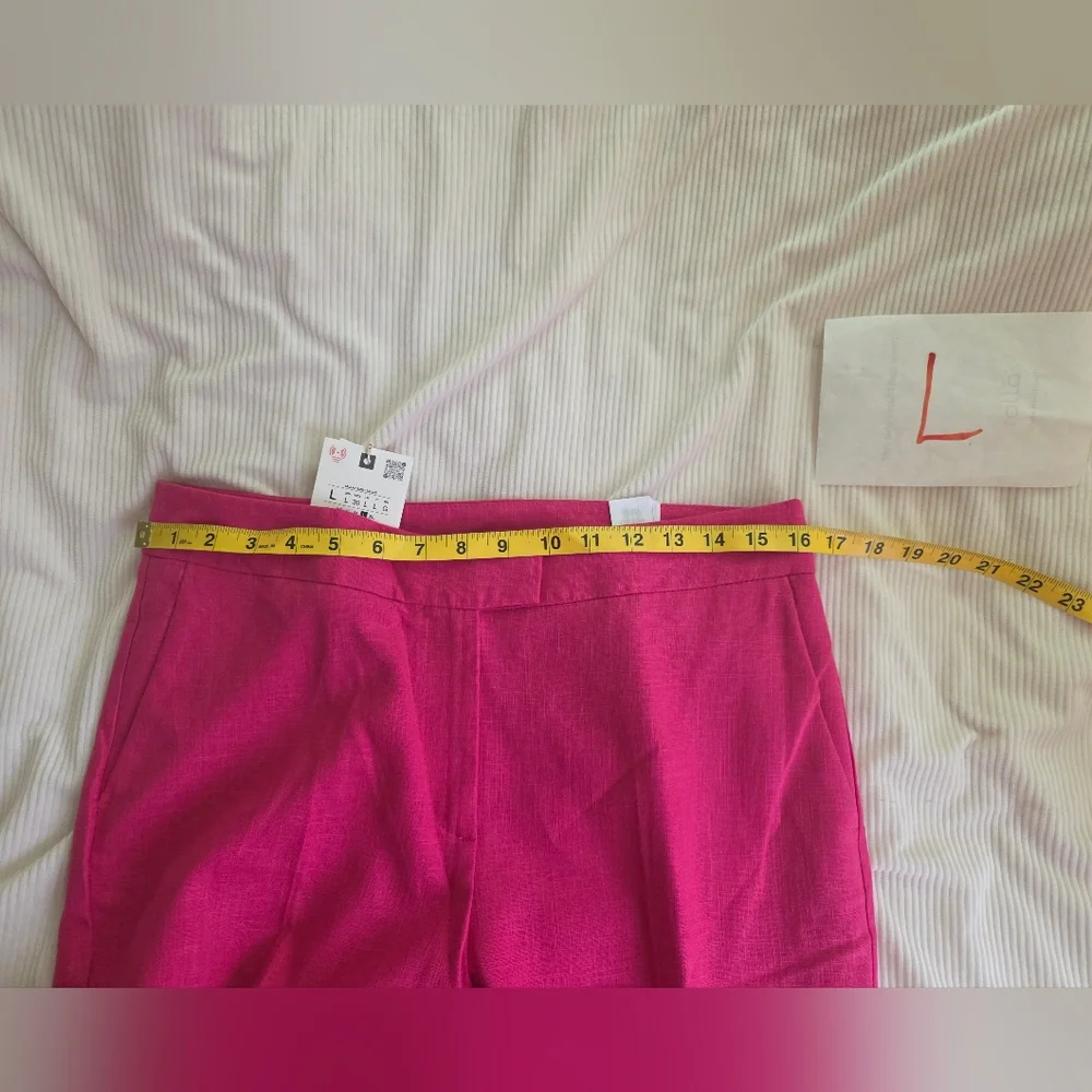 Zara High-waisted Slim Linen Pants Fuschia ZW COllection Bnwt